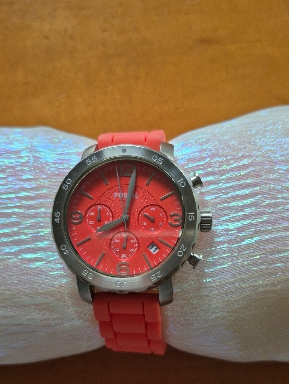 Fossil Unisex Coral-orange Silicone Chronograph Watch